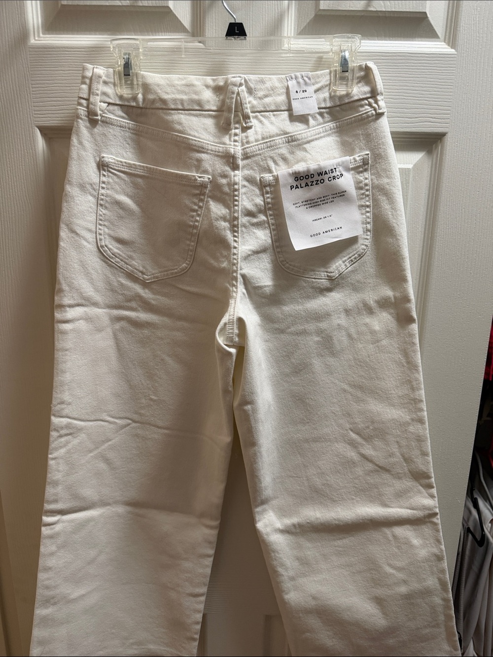 Good American Cream Palazzo Crop Wide Leg Jeans